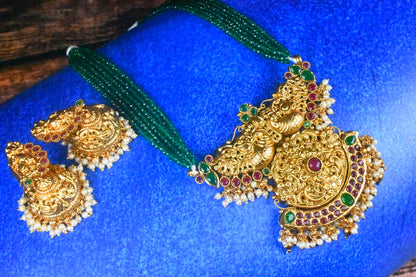 Antique Peacock Pendant With Emerald Beads Necklace By Asp Fashion Jewellery