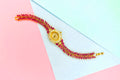 Gold Plated CZ Watch with Ruby Emerald - 24K Gold Elegant | 34g