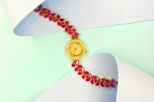 Stylish Gold Plated Ruby Watch By Asp Fashion Jewellery