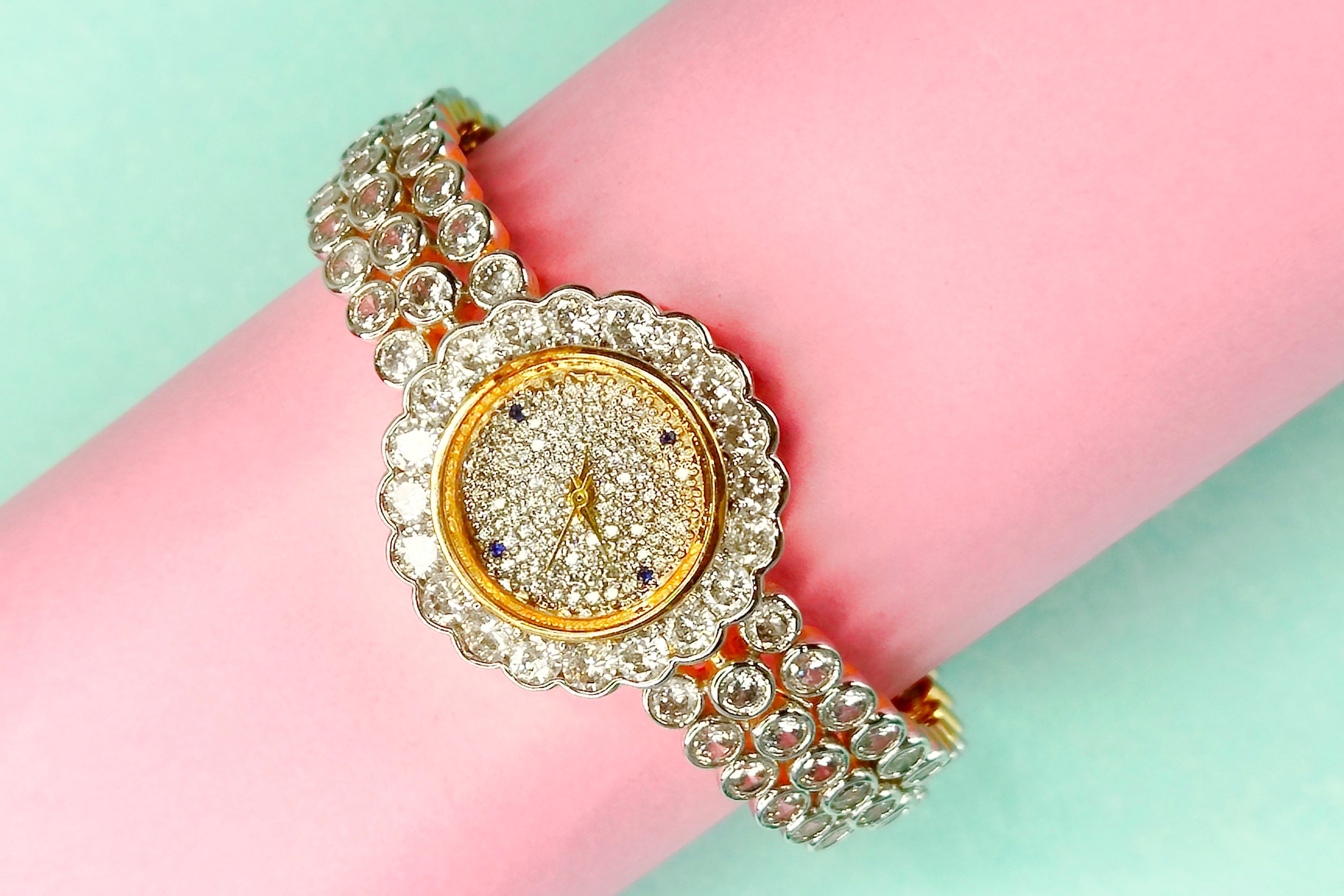 Gold Plated CZ Flower Watch for Women - 24K Gold Premium Design | 54g