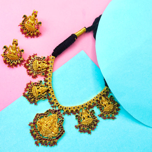 Ruby Embedded Antique Laxmi Dori Necklace Set By Asp Fashion Jewellery