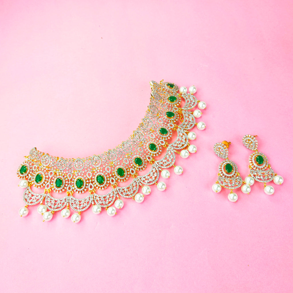 Magic Petals American Diamond Choker Set By Asp Fashion Jewellery