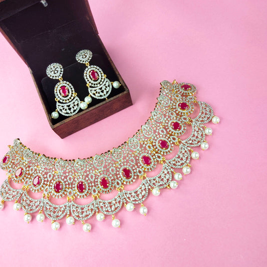 Magic Petals American Diamond Choker Set By Asp Fashion Jewellery