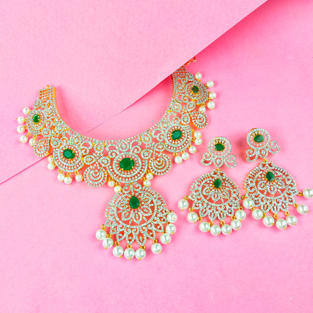 Impressive American Diamond Necklace - Emerald Ruby Pearl Jewellery