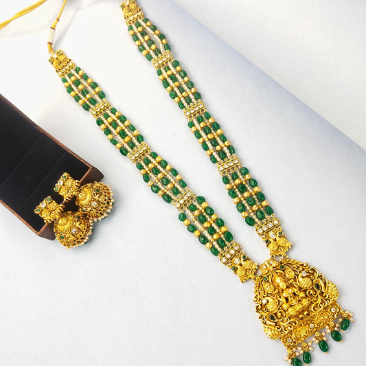 Green Beads Haram with Lakshmi Pendant By Asp Fashion Jewellery