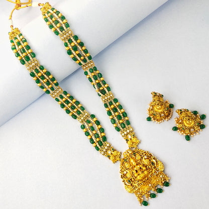 Green Beads Haram with Lakshmi Pendant By Asp Fashion Jewellery