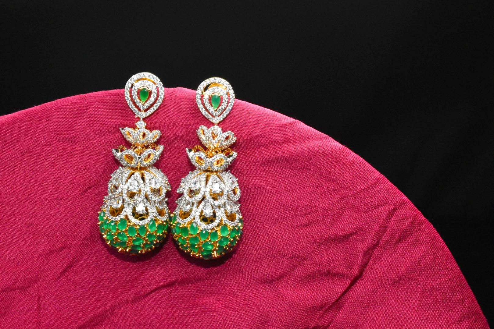American Diamond Jhumki Earrings - 24K Gold Plated Traditional Indian Jewelry