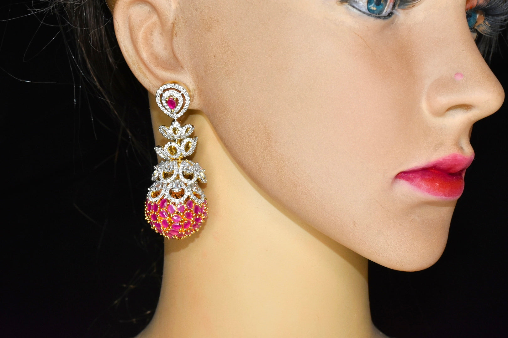 American Diamond Jhumki Earrings - 24K Gold Plated Traditional Indian Jewelry