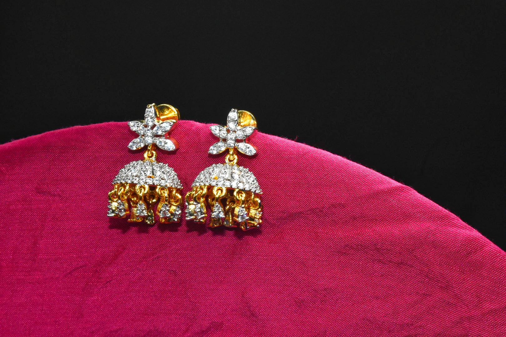 Blooming Sunflower American Diamond Jhumkas  By Asp Fashion Jewellery