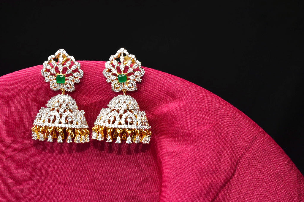 Elegant American Diamond Jumka Earrings - 24K Gold Plated Traditional Jewelry