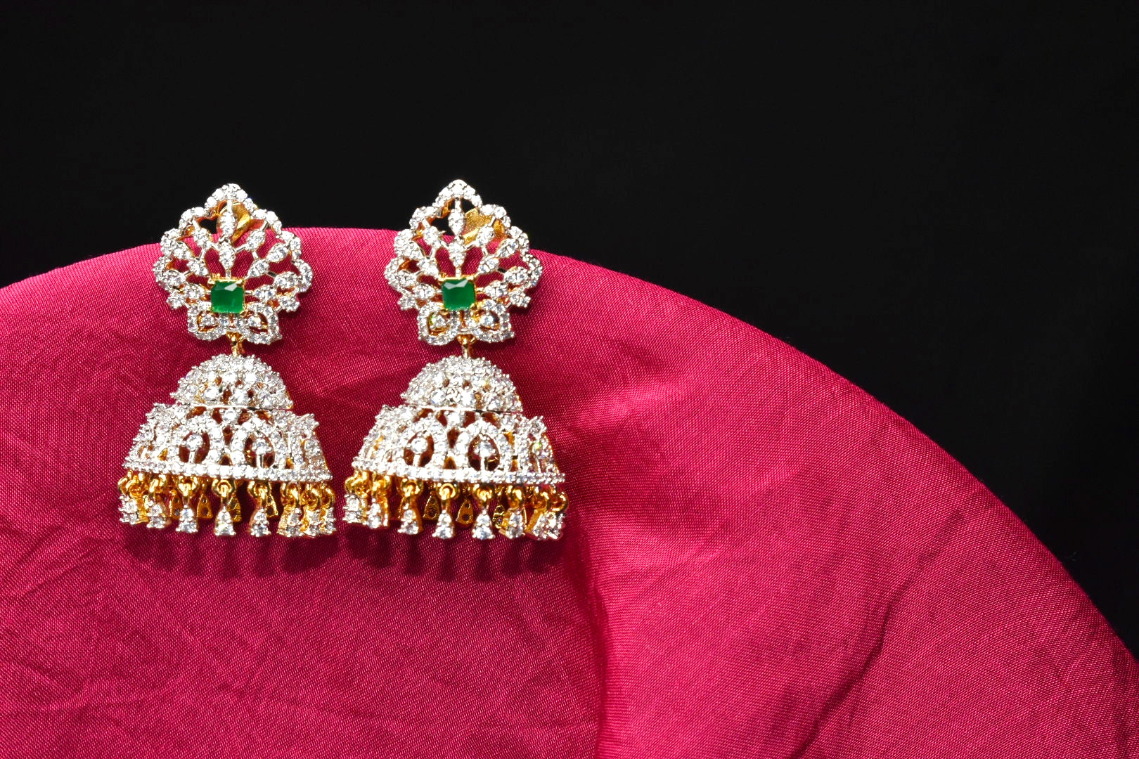Elegant American Diamond Jumka Earrings - 24K Gold Plated Traditional Jewelry