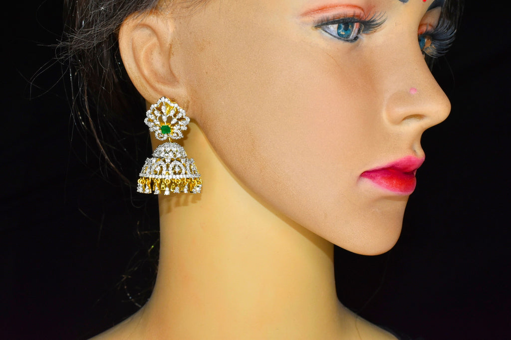 Elegant American Diamond Jumka Earrings - 24K Gold Plated Traditional Jewelry