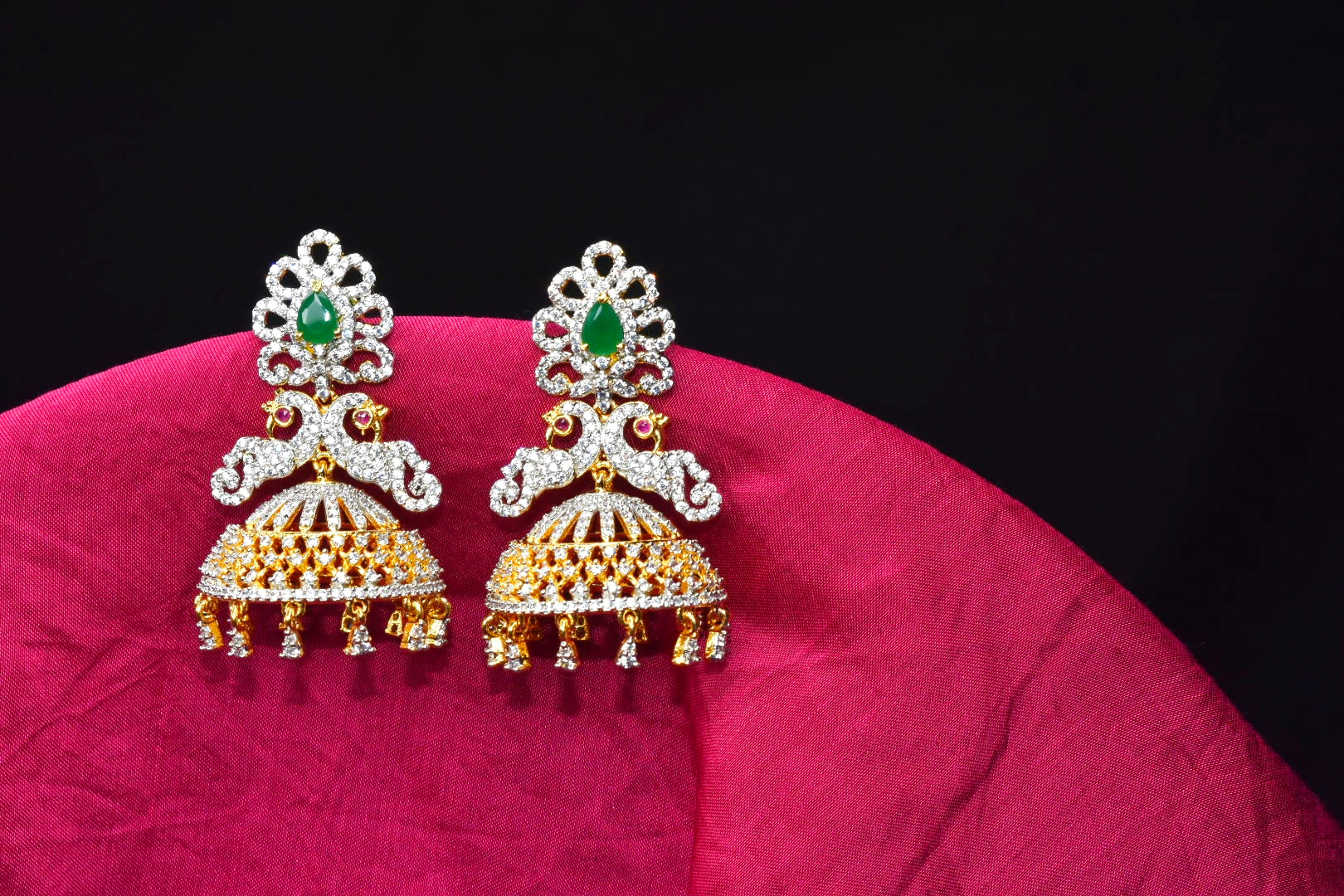 Buy Rose Gold Cz Stones Diamond Jhumka Earrings With Tikka,indian  Jewelry,statement Earrings,statement Jewelry,diamond Earrings, Indian  Earrings Online in India - Etsy