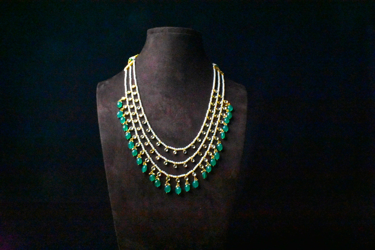 Tanzanite Polki Three Layer Haar Necklace  By Asp Fashion Jewellery
