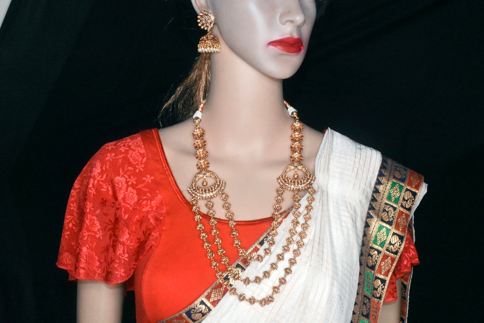 Three Layer Matar Mala Gold Beaded Necklace - Grand Traditional Design
