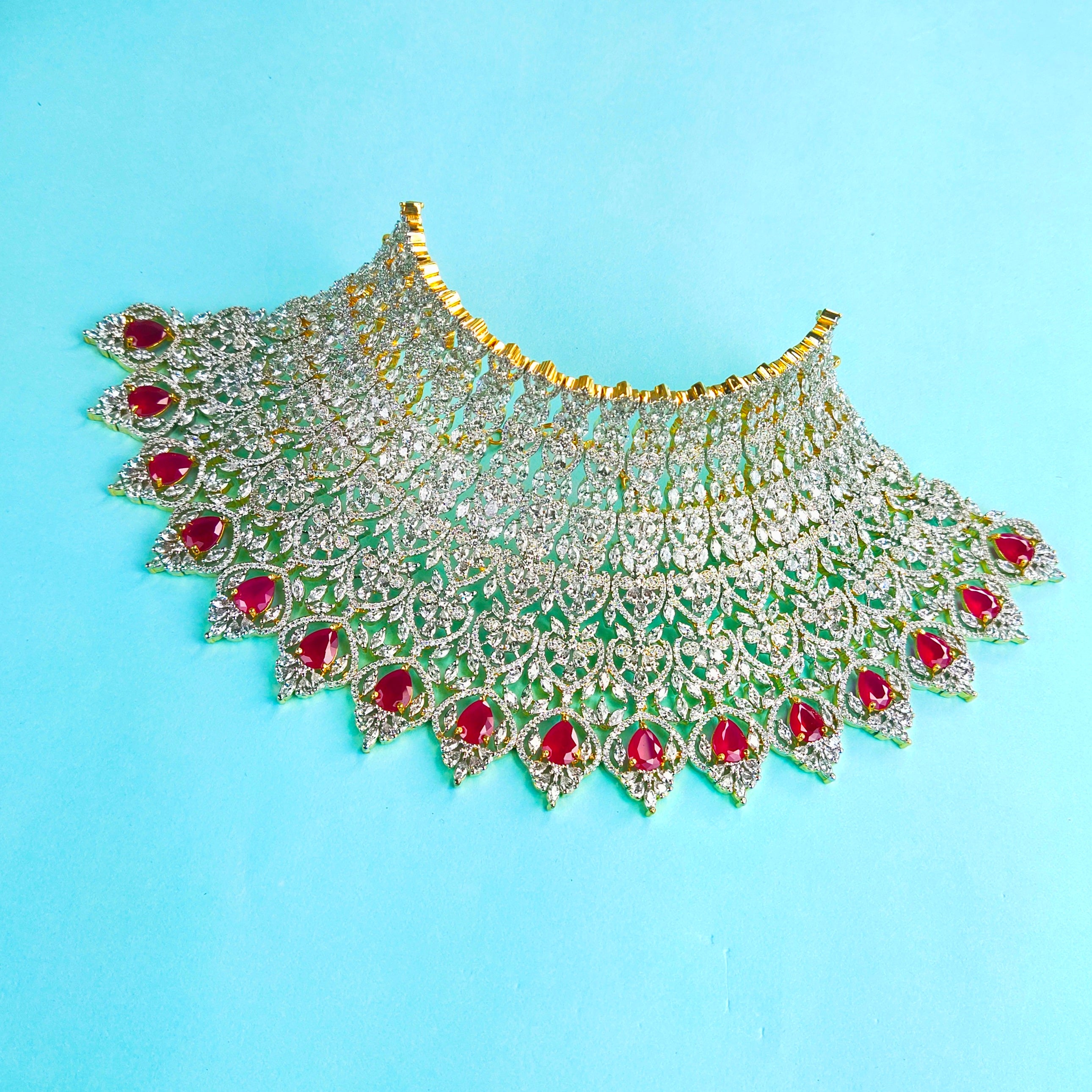 American Diamond Bridal Choker Set with Maang Tikka