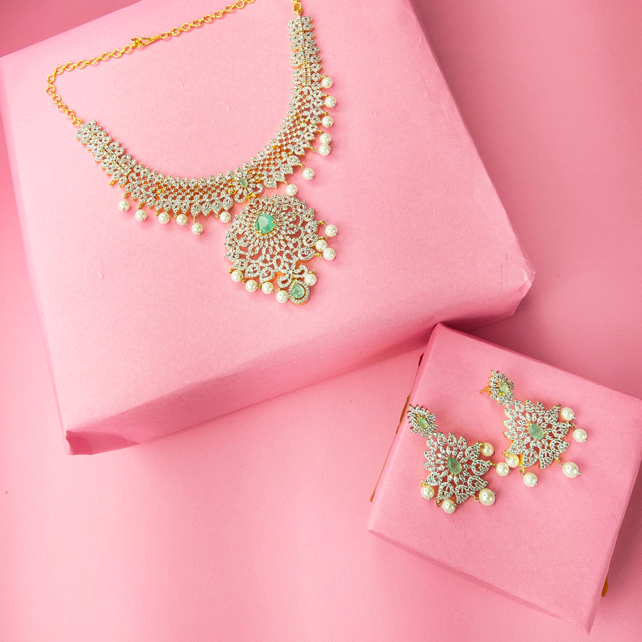 American Diamond Necklace Set - Elegant Wedding Jewellery