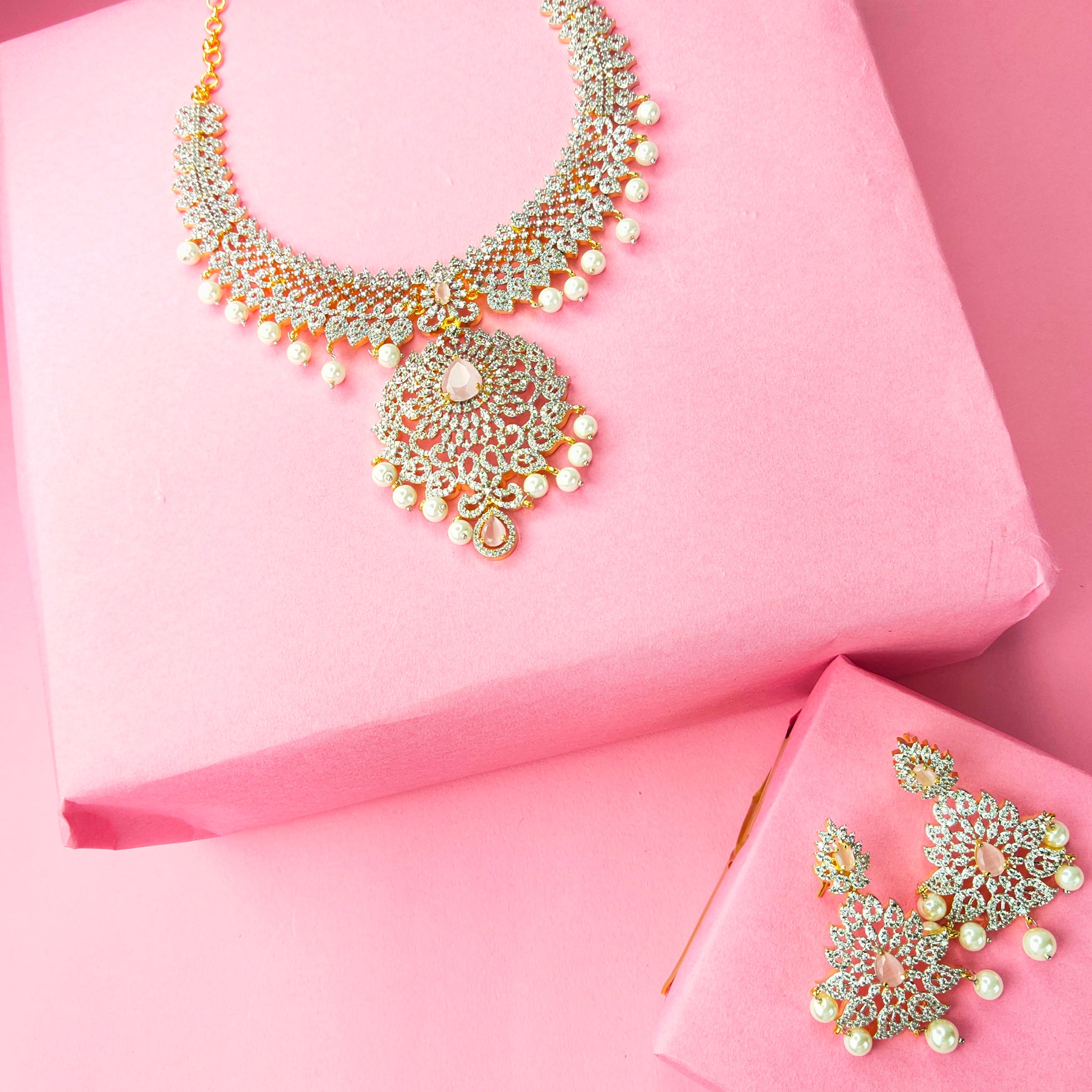 American Diamond Necklace Set - Elegant Wedding Jewellery