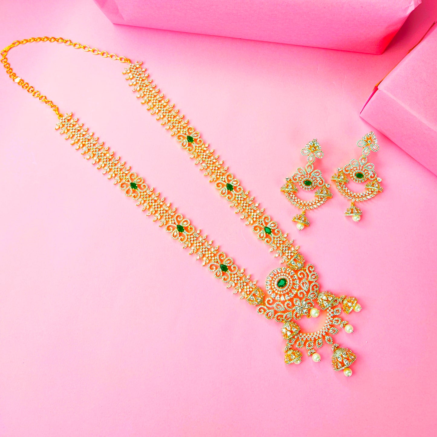 American Diamond Long Necklace Set By Asp Fashion Jewellery