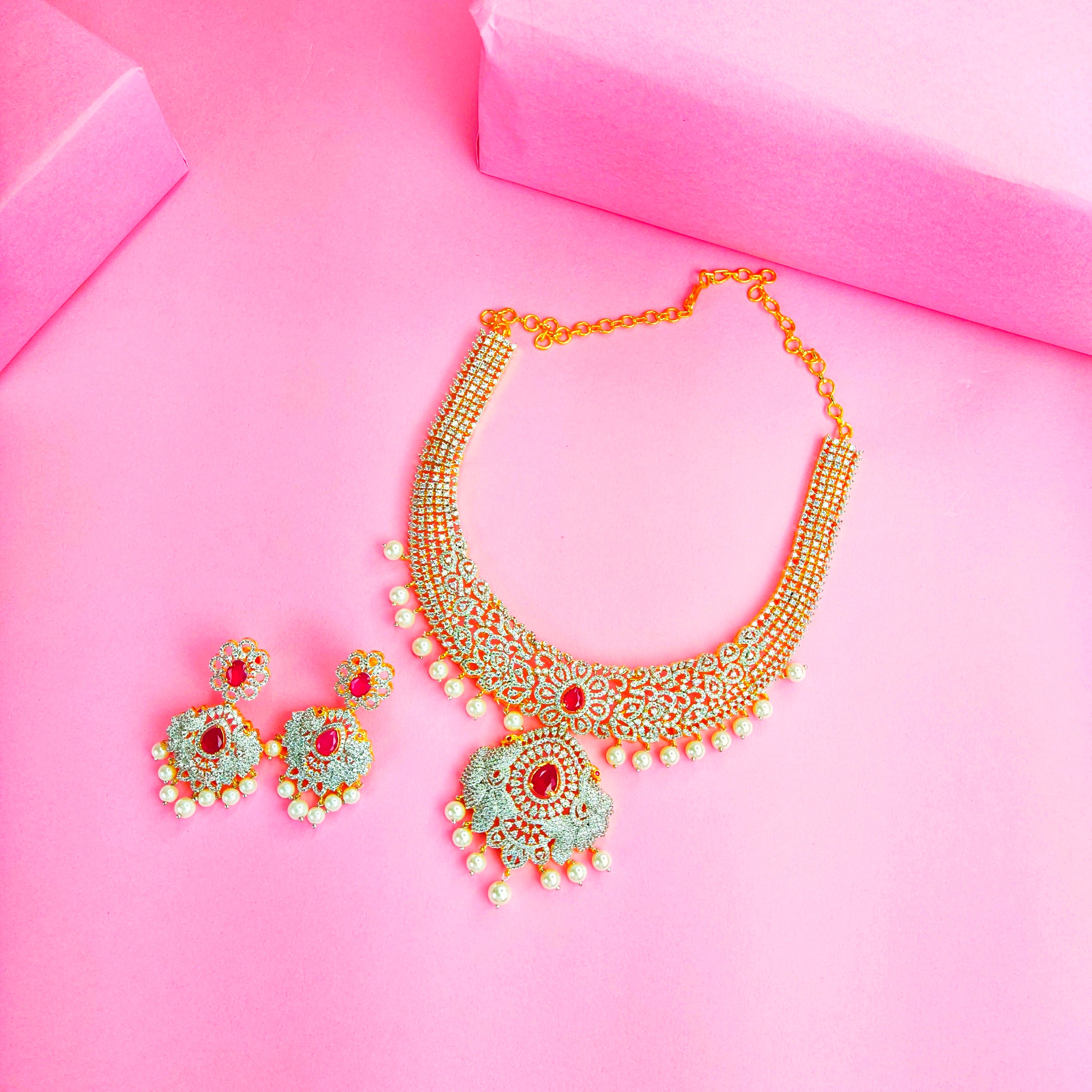 American Diamond Necklace Set - Premium Bridal Jewellery