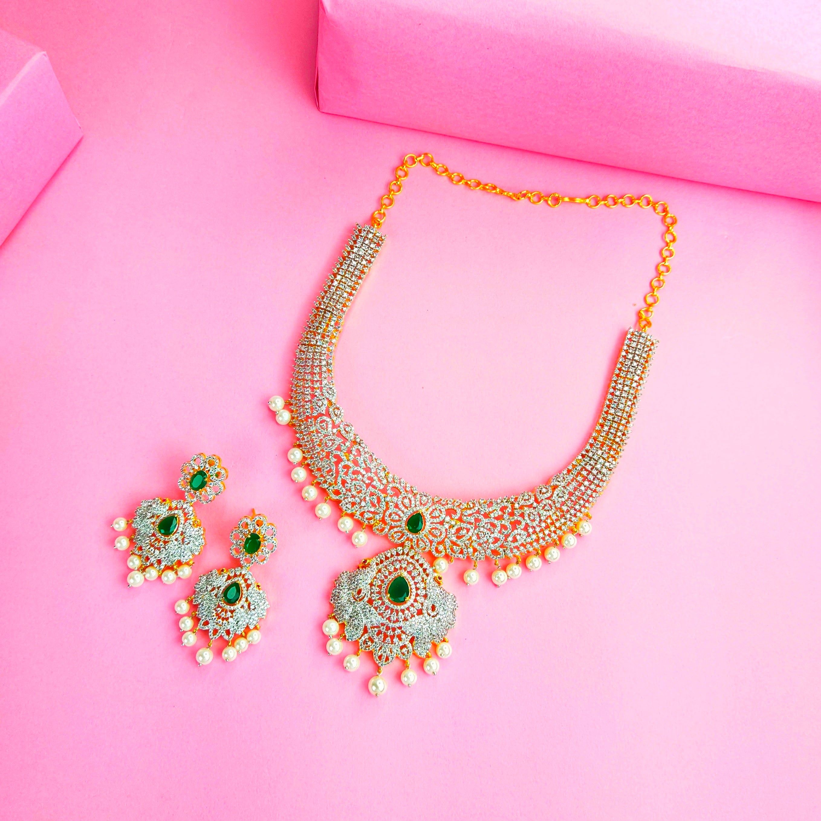 American Diamond Necklace Set - Premium Bridal Jewellery