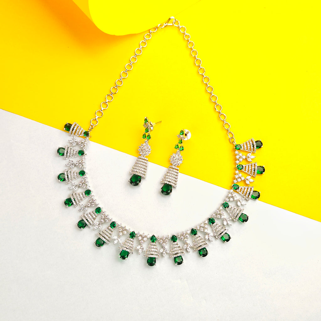 White Rhodium CZ Necklace Set - Premium Cubic Zirconia Design