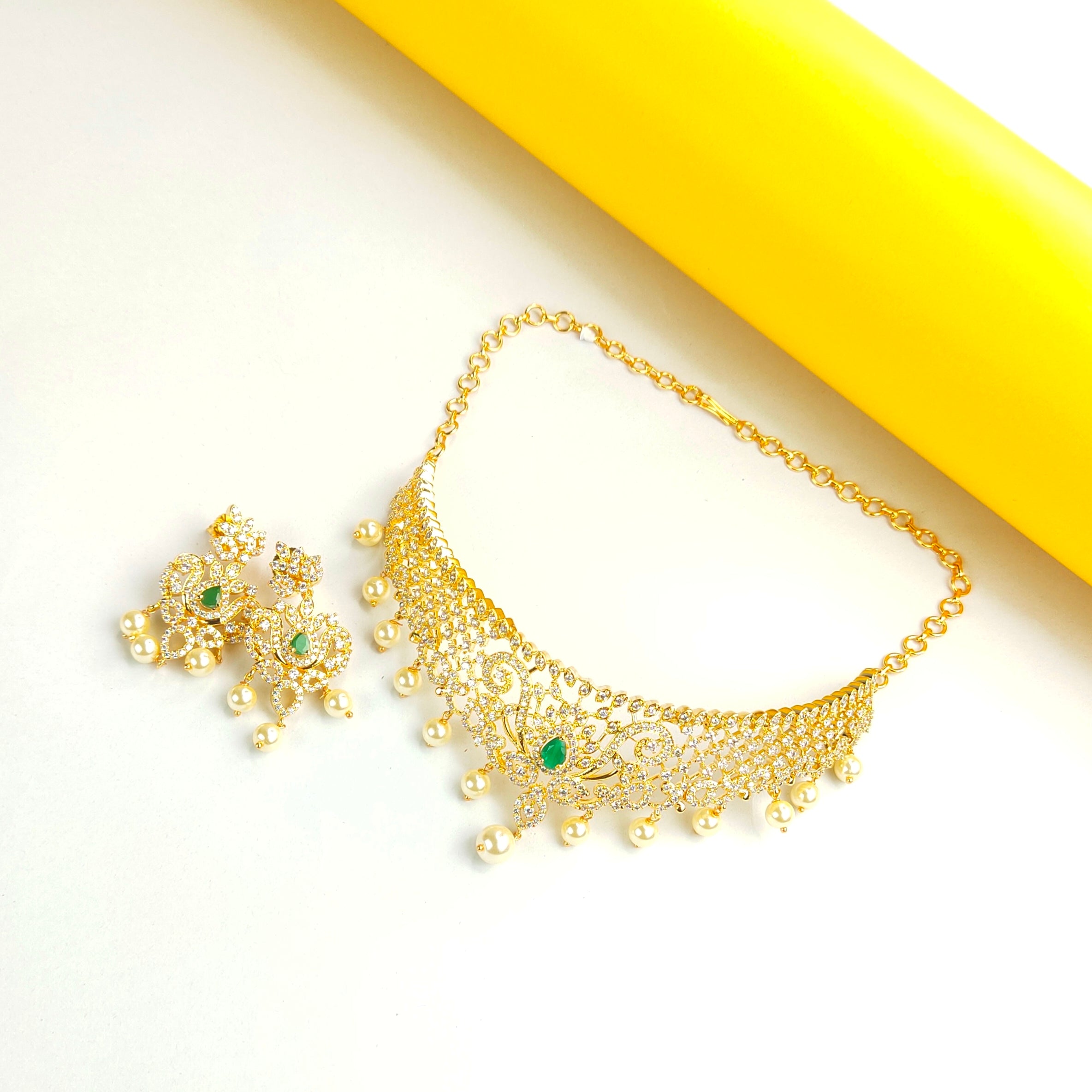 CZ Choker Set - 24K Gold Plated Bridal Jewellery
