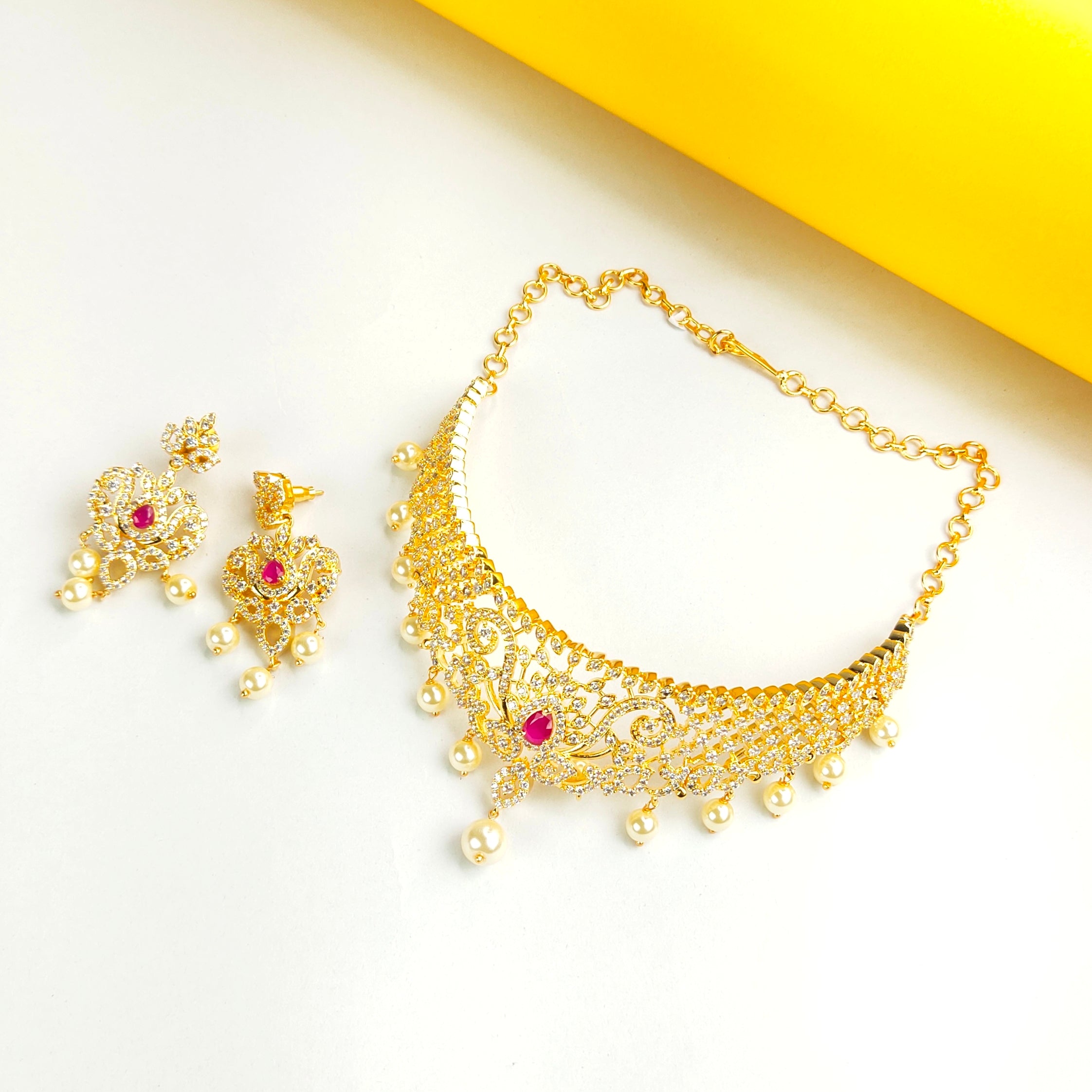 CZ Choker Set - 24K Gold Plated Bridal Jewellery