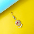 Beautiful CZ Maang Tika with Pearl Drops - 24K Gold Plated Bridal Jewelry