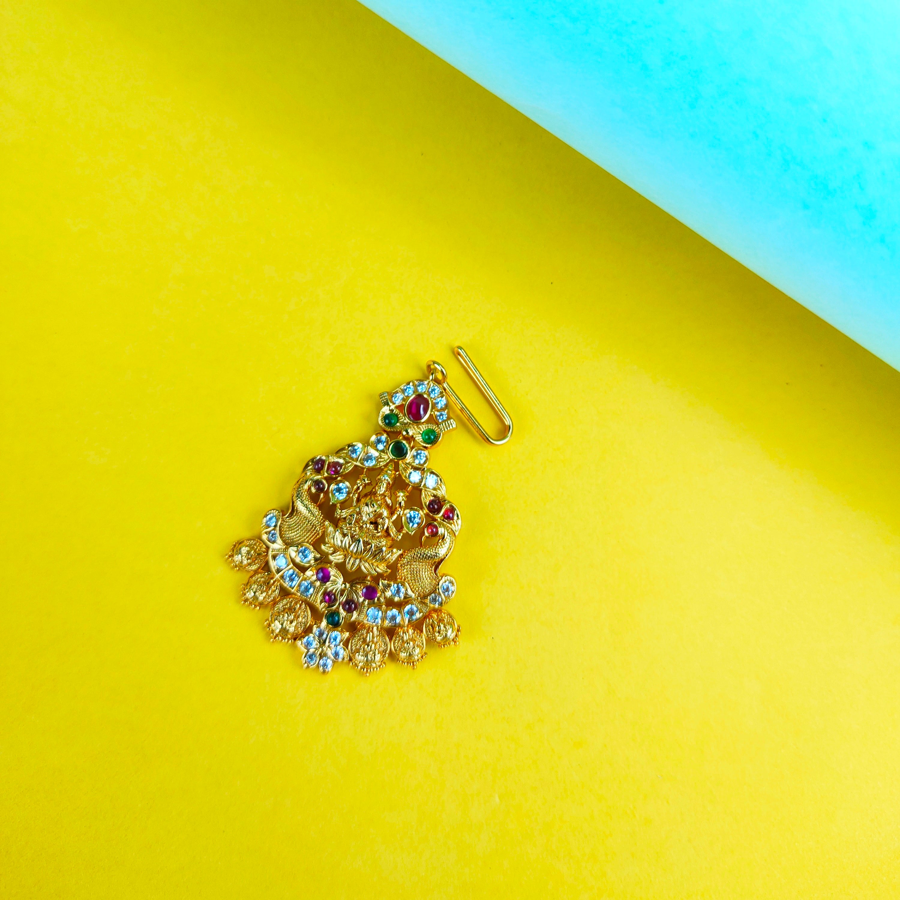 Antique Gold Maang Tika with CZ Stones - Traditional Festive Bridal Jewelry