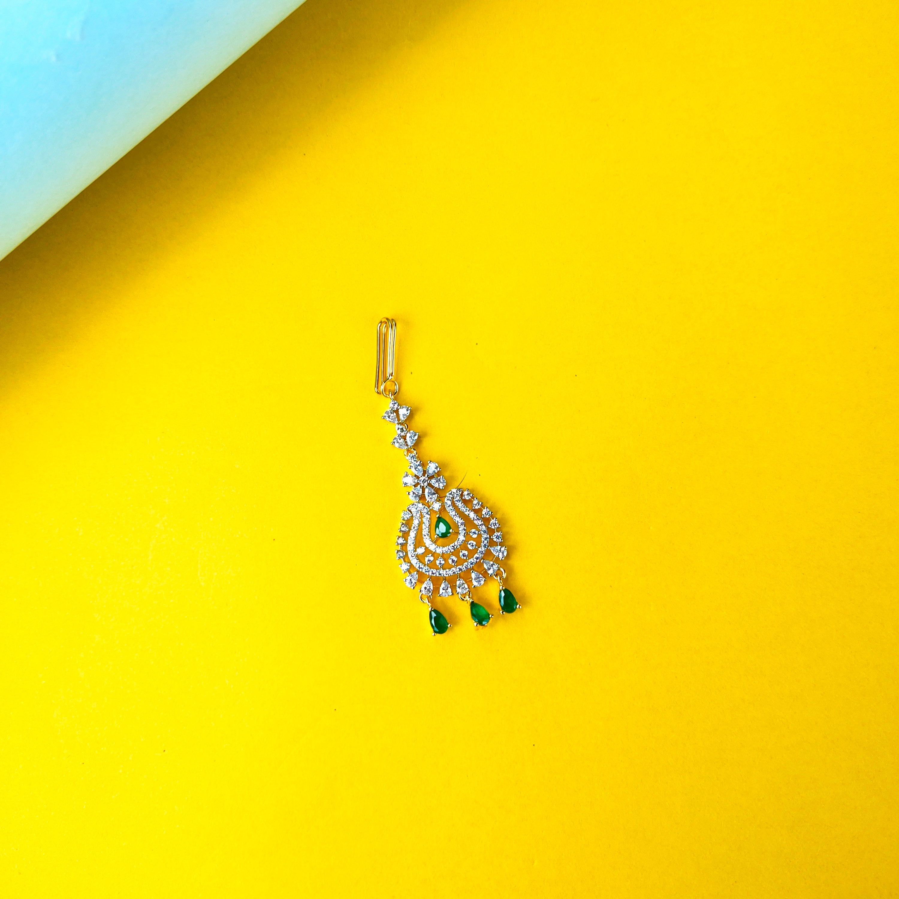 Petite American Diamond Maang Tika - 24K Gold Plated Delicate Bridal Jewelry