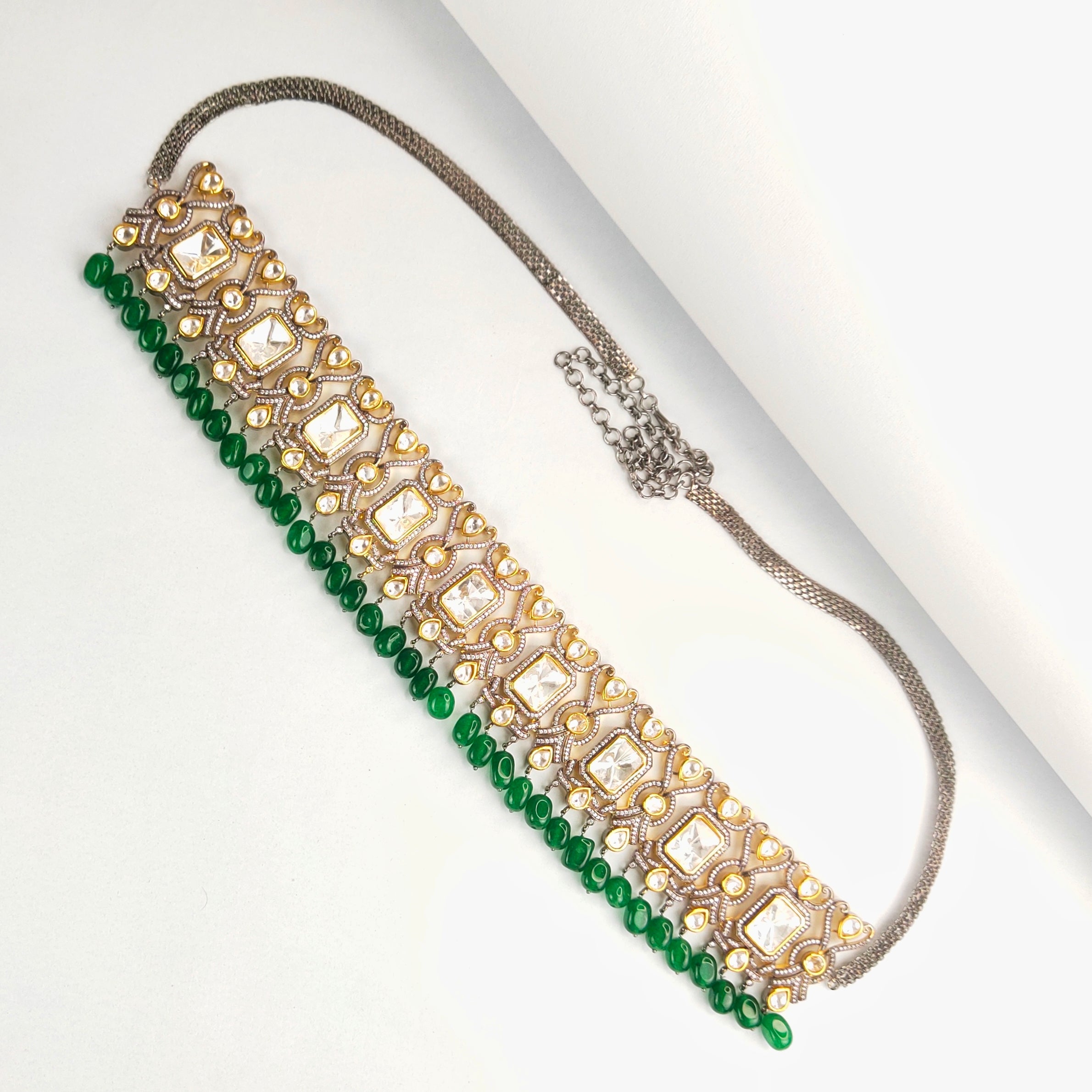 Victorian Chain Vaddanam - Premium Moissanite Diamond Waist Belt 195 Gms