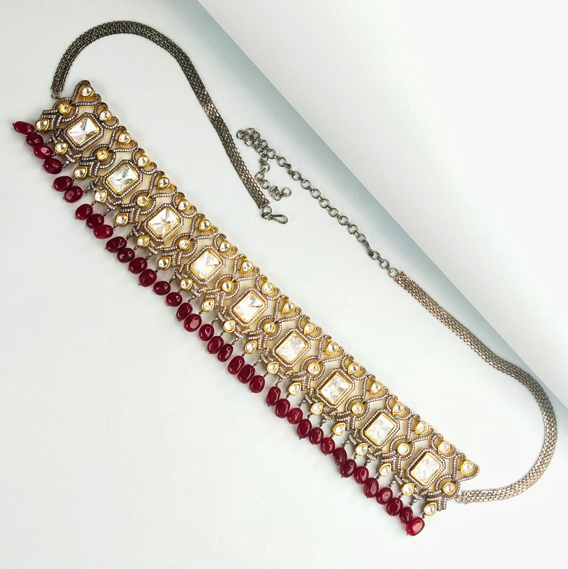 Victorian Chain Vaddanam - Premium Moissanite Diamond Waist Belt 195 Gms