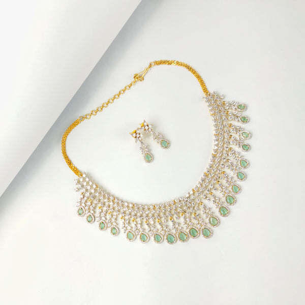 One Gram Gold American Diamond Necklace Set - 24K Gold Plated