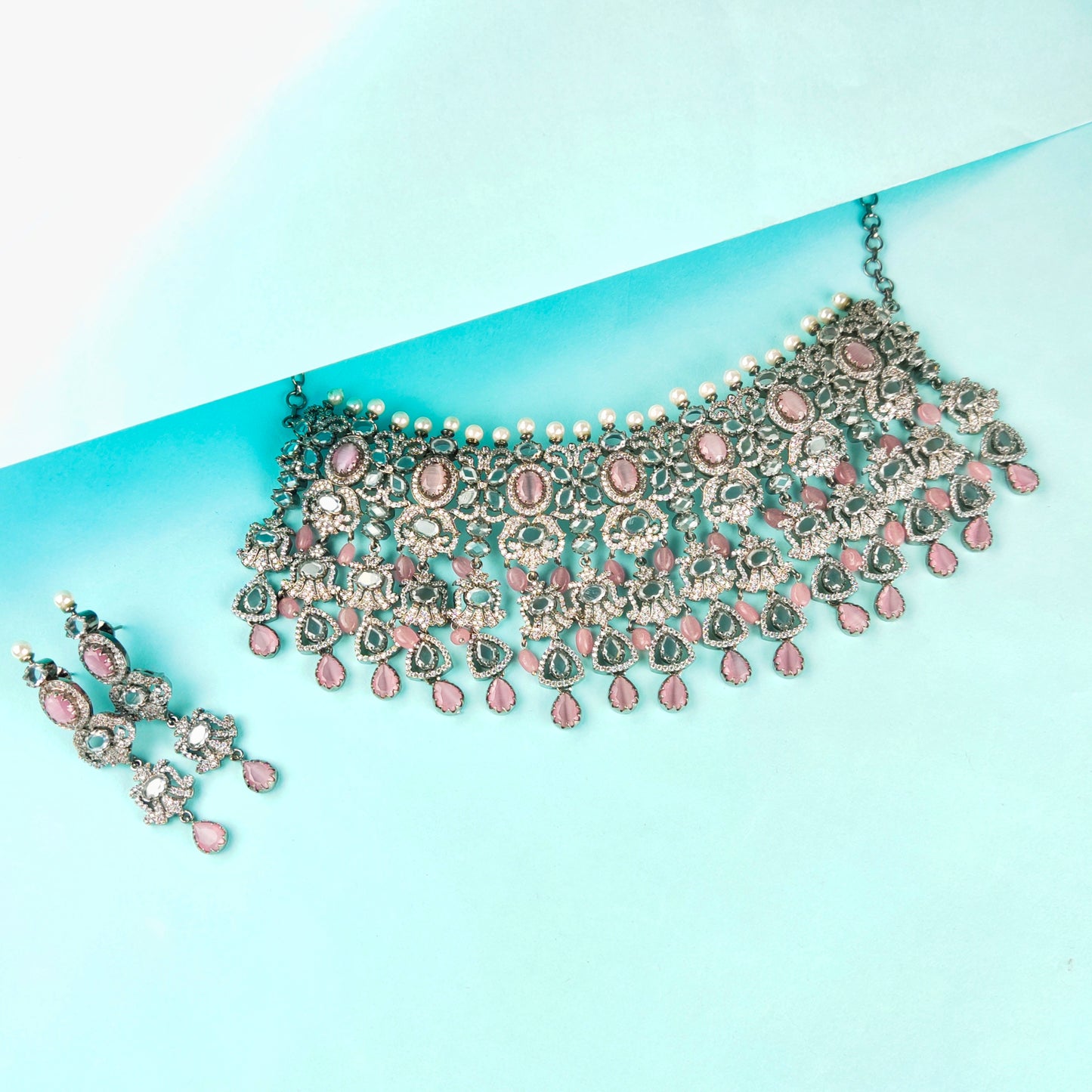 Victorian Cz Diamond Choker Set By Asp Fashion Jewellery