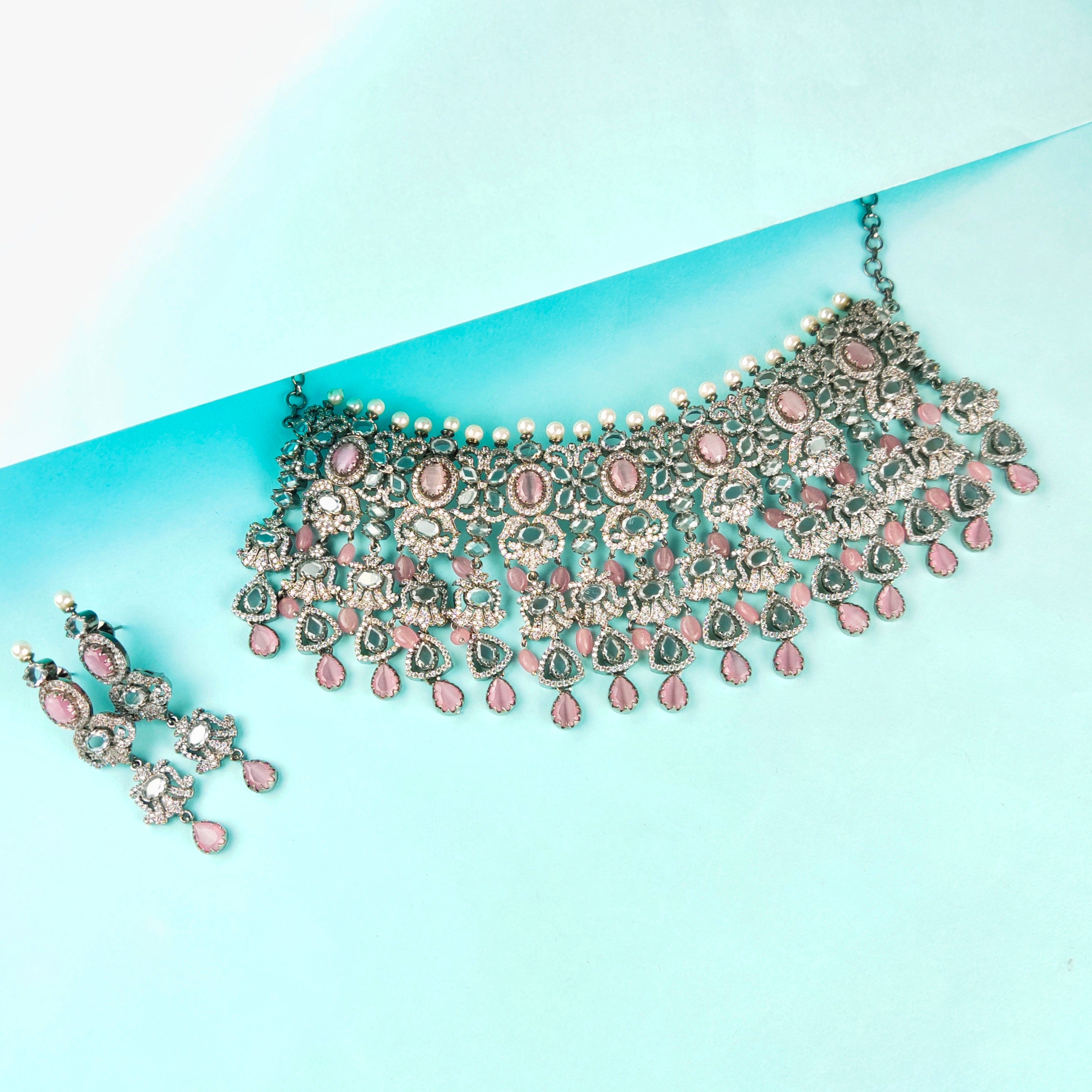 Victorian Cz Diamond Choker Set By Asp Fashion Jewellery