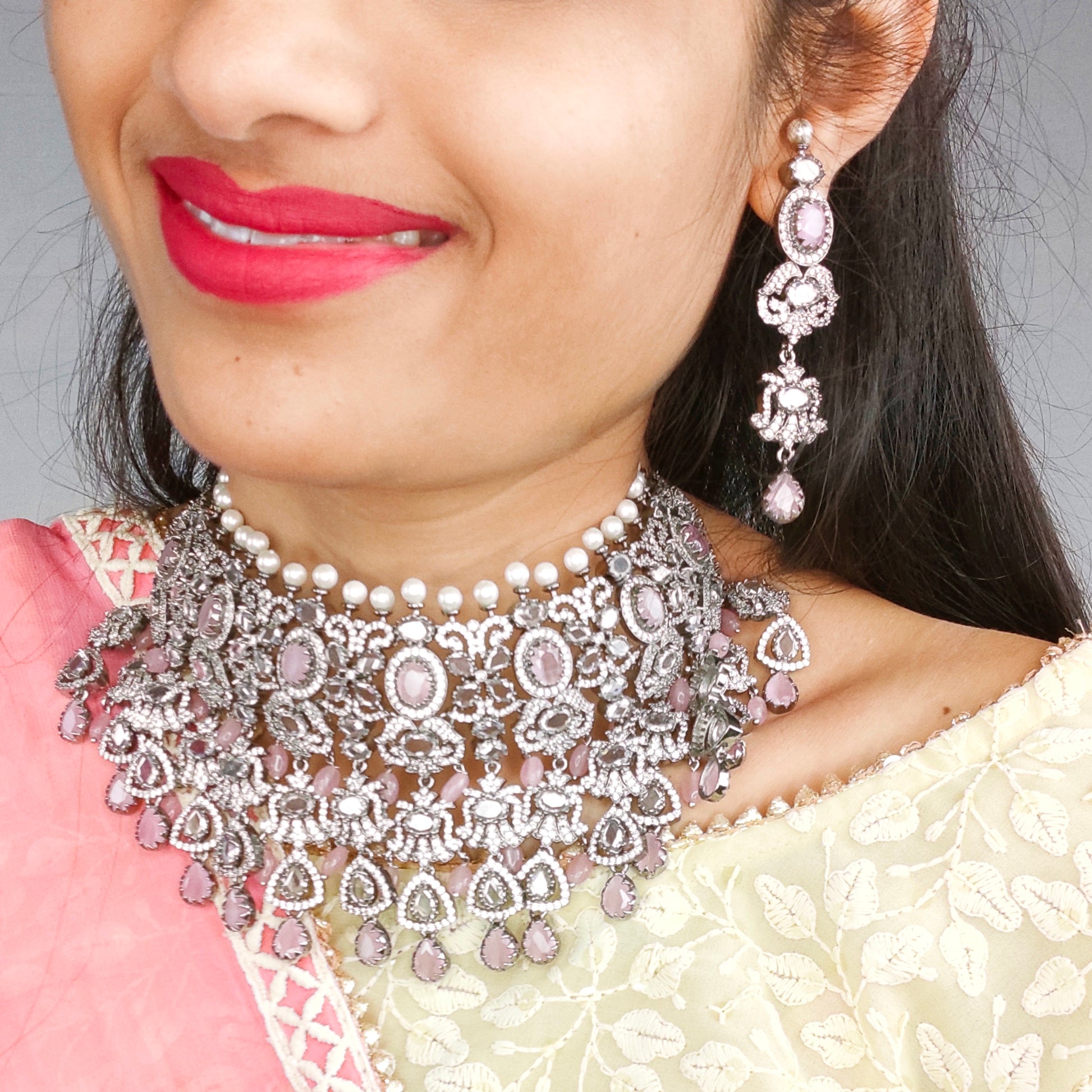 Victorian Cz Diamond Choker Set By Asp Fashion Jewellery