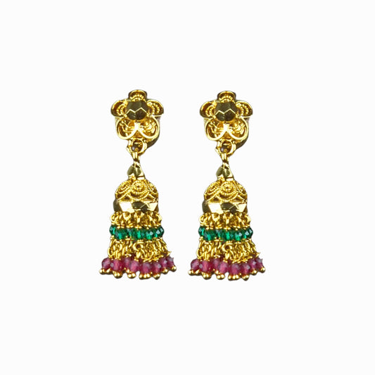 Gold plated Jhumka With Ruby & Emerald Beads By Asp Fashion Jewellery