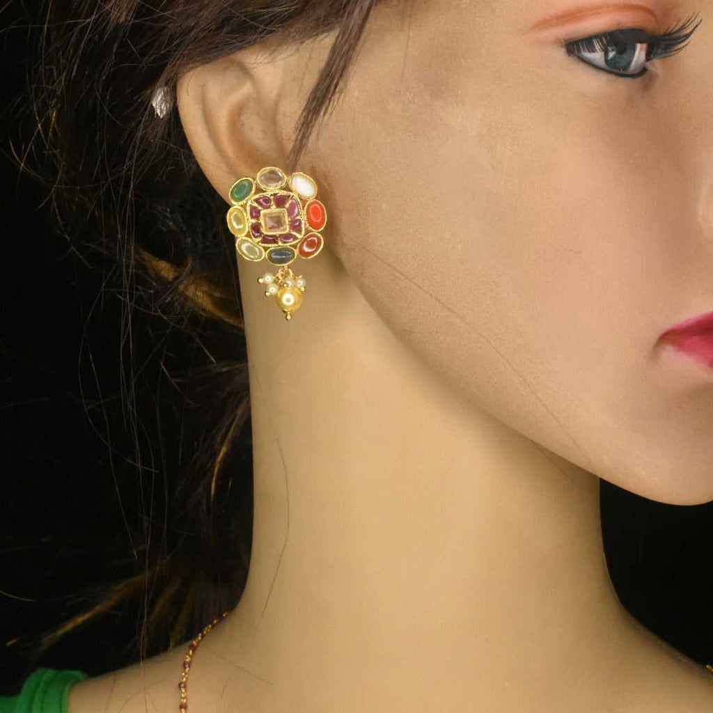 Kundan Studs with Pearls - Traditional Gold Plated Earrings
