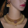 Matte Finish Ruby Choker Set with Jhumka - 24K Gold Plated Wedding Jewellery