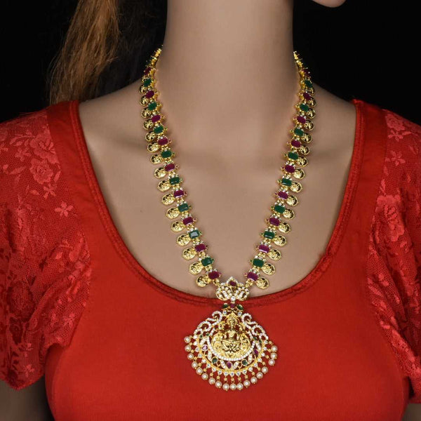 One Gram Gold Laxmi Haram Set - Traditional Goddess Necklace