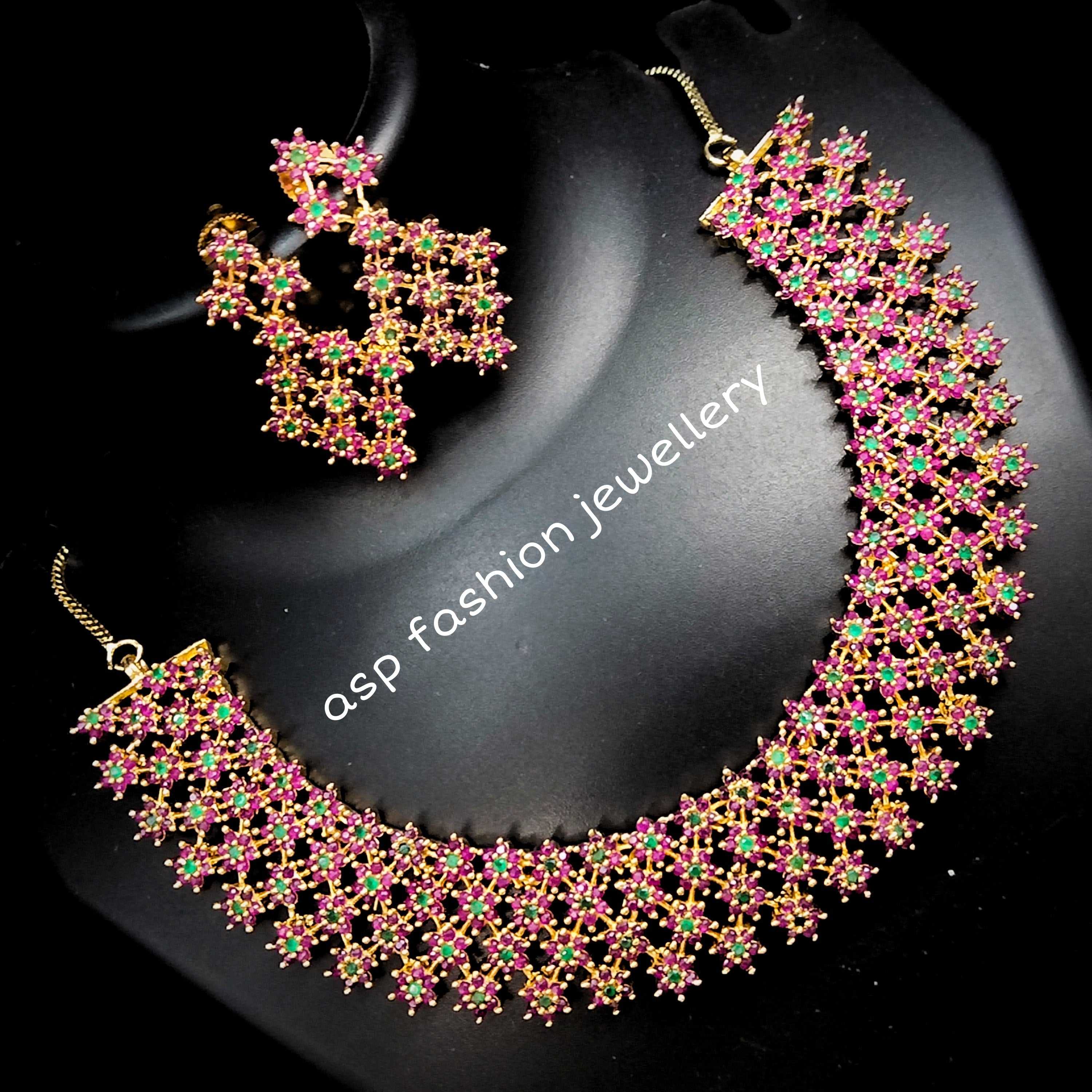 Beautifully Designed Most Trending Czs,Ruby Necklace Set