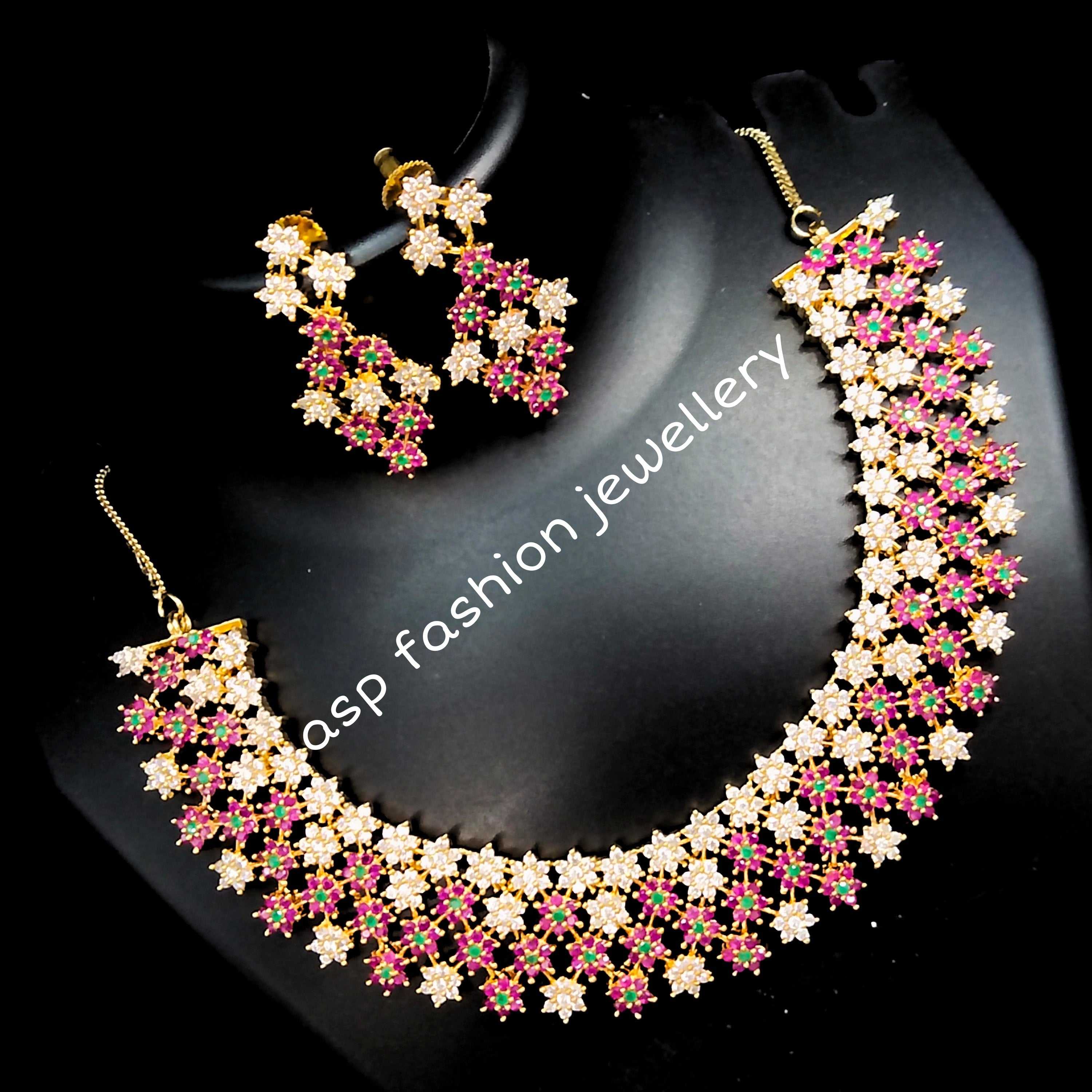 Beautifully Designed Most Trending Czs,Ruby Necklace Set