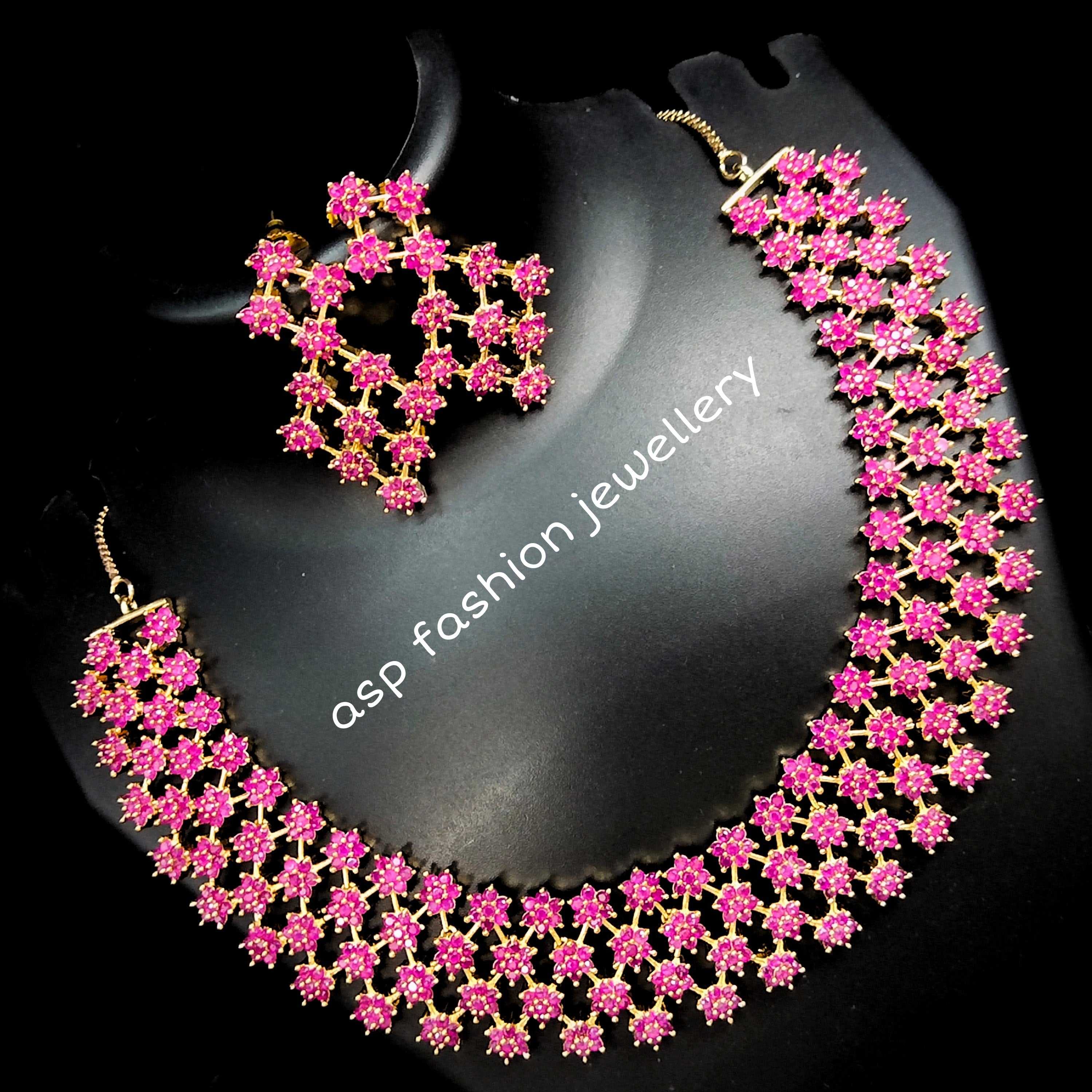 Beautifully Designed Most Trending Czs,Ruby Necklace Set