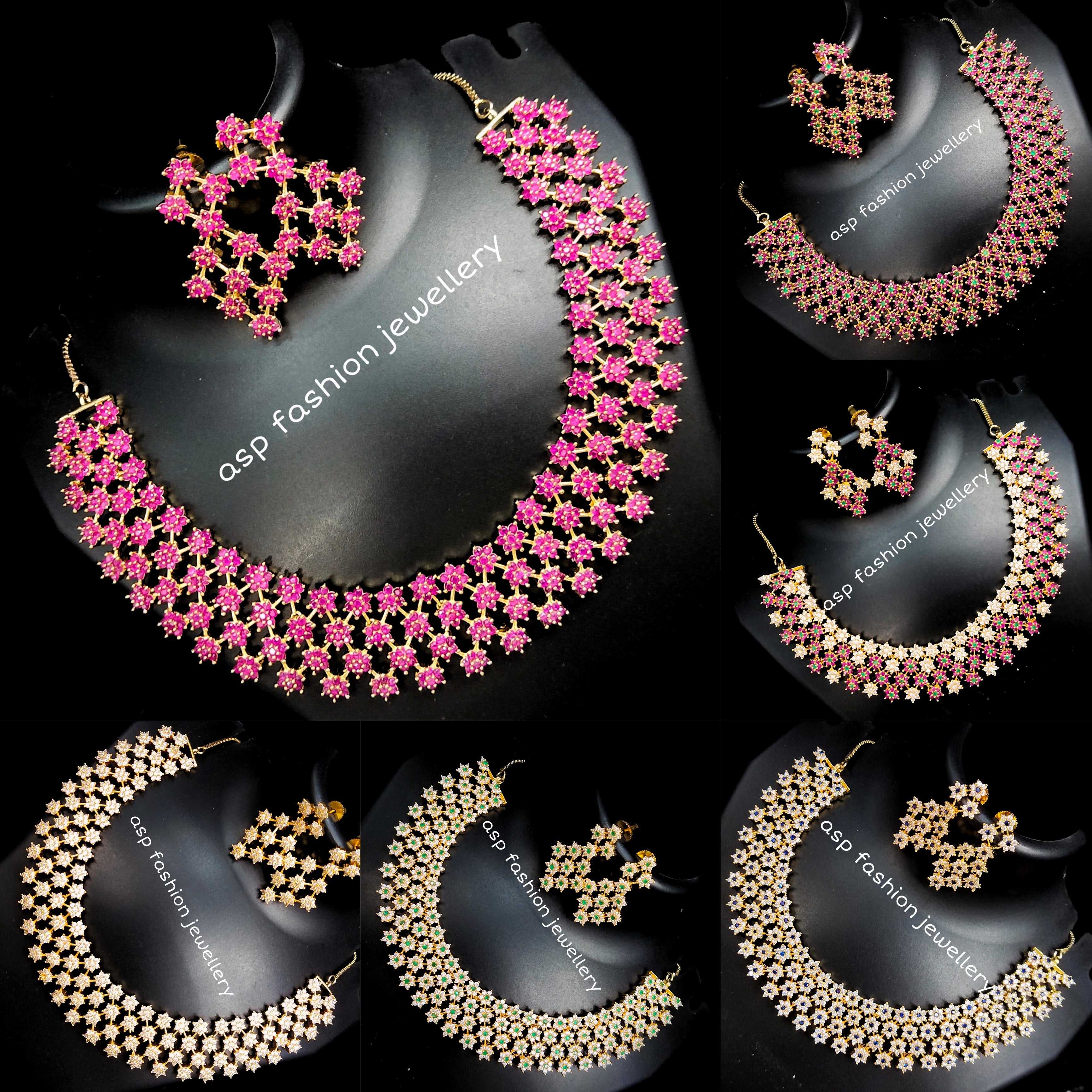Beautifully Designed Most Trending Czs,Ruby Necklace Set