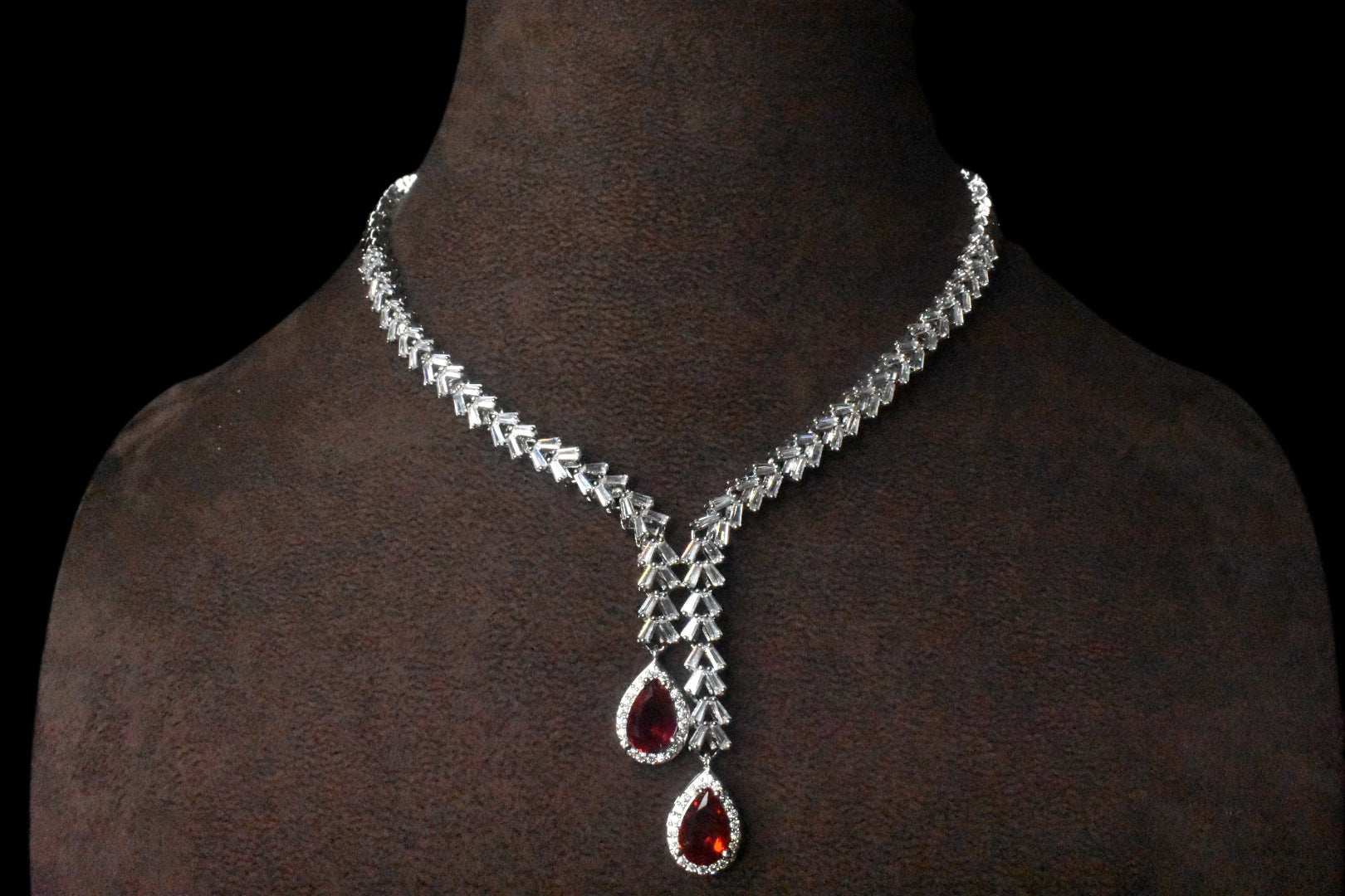 Silver Plated American Diamond Necklace Set