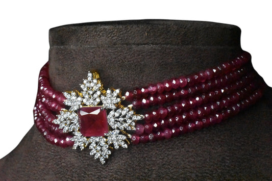 Ruby Beads & American Diamond Choker Necklace Set