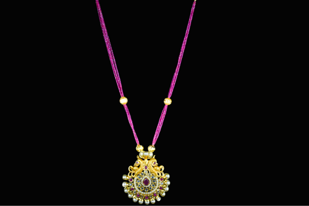 Uncut American Diamonds Pendent Set With Ruby Necklace By Asp Fashion Jewellery 