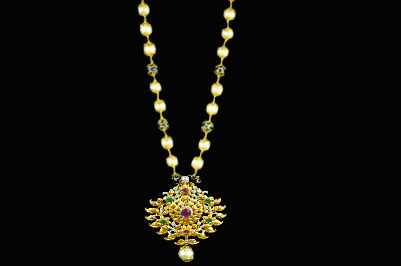 Ruby Emrald Pendant With Pearls Necklace By Asp Fashion Jewellery