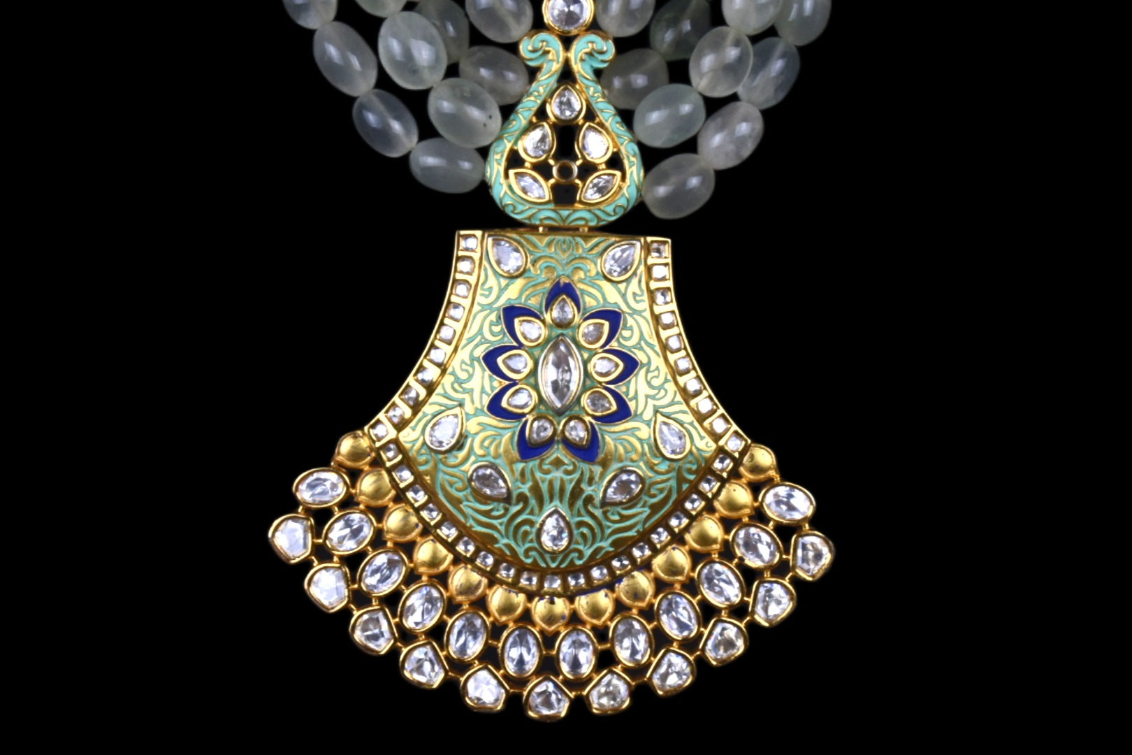 Traditional Rajasthani Meenakari Kundan Pendant Necklace With Emralds Beads Necklace By Asp Fashion Jewellery